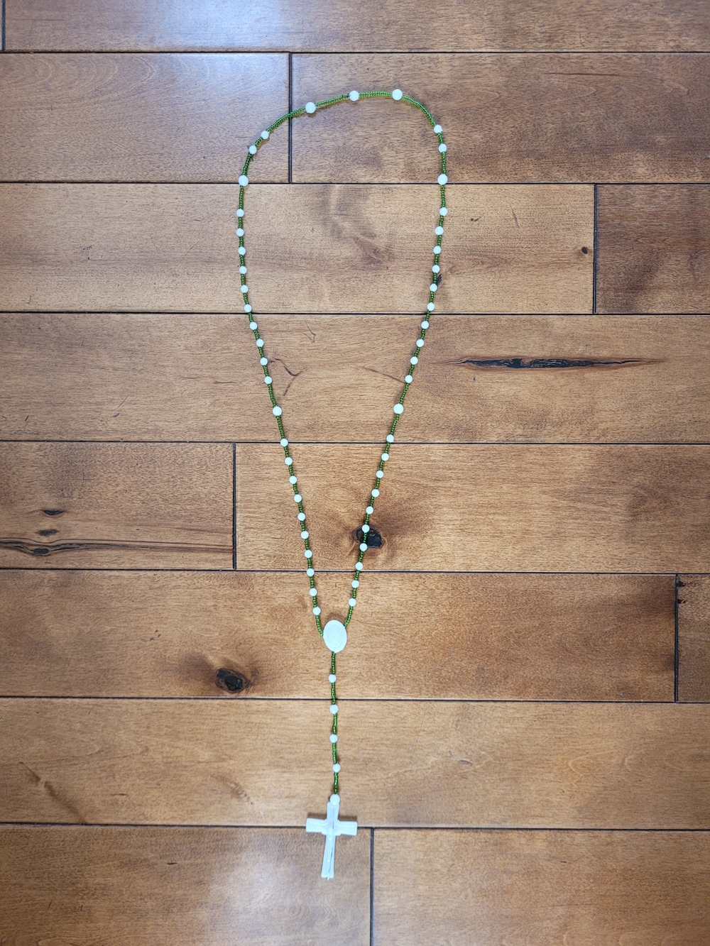 Custom-Made Green Beaded Catholic Dominican Cross Rosary Necklace